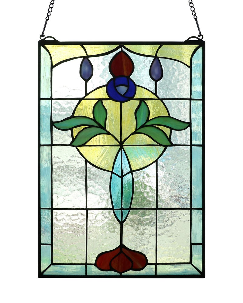 Yogoart Tiffany Style Life Power Stained Glass Window Panel Hanging Transom Window 20" X 14" - Image 1